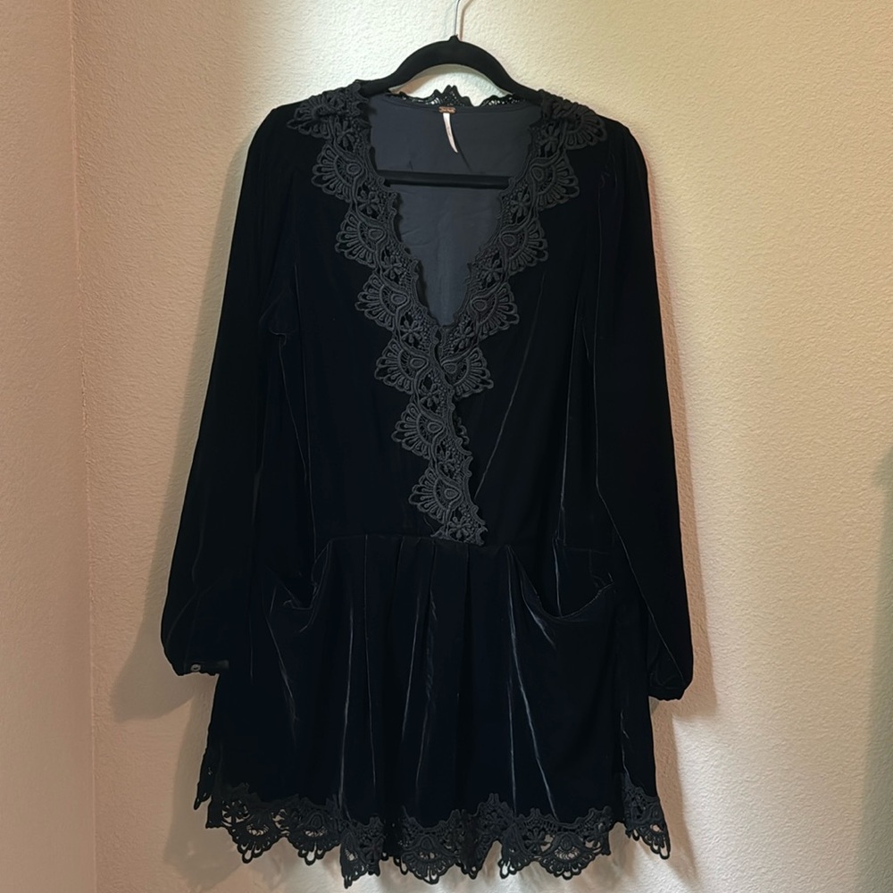 Free People Black Velvet and Lace Dress